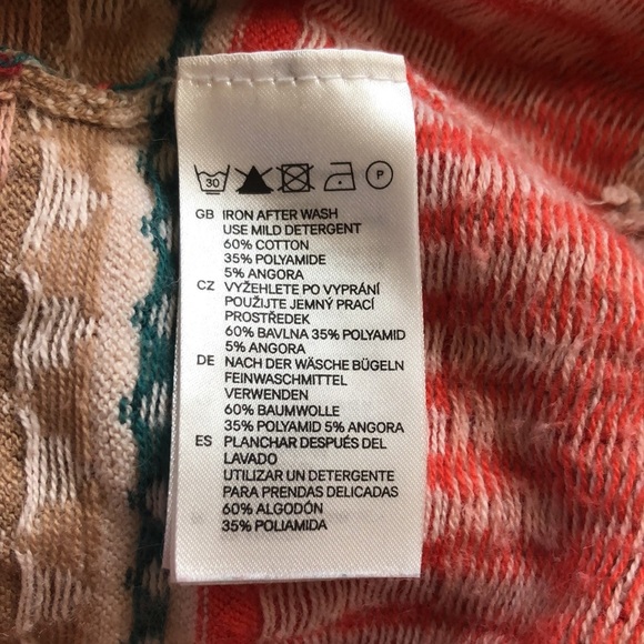 H&M Cropped Orange Tan Jade Pink Patterned Sweater - Picture 6 of 8